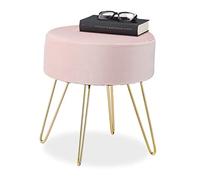 Relaxdays Pouf Coiffeuse, Rond, élégant, Pieds dorés en métal, Moderne, Tabouret Velours, HxD: 40x40 cm, Rose