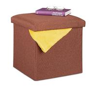 relaxdays Pouf de Rangement, Pliable, Rembourrage Moelleux, carré, Tissu, Tabouret 37x37,5x37,5 cm, Marron