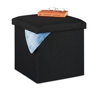 relaxdays Pouf de Rangement, Pliable, Rembourrage Moelleux, carré, Tissu, Tabouret 37x37,5x37,5 cm, Noir