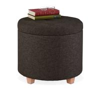 Relaxdays Pouf de Rangement, Tabouret rembourré Rond, pour Salon, Optique Lin, Repose-Pieds, HxD 41 x 44 cm, Brun