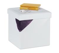 Relaxdays Pouf de rangement tabouret pliable rembourré similicuir 40 litres cube HxLxP 38 x 37 x 37 cm blanc