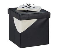 Relaxdays Pouf de Rangement, Tabouret Pliable, rembourré, Similicuir, 40 litres, Cube, HxLxP 38 x 37 x 37 cm, Noir