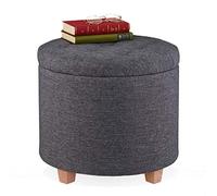 Relaxdays Pouf de Rangement, Tabouret rembourré Rond, pour Salon, Optique Lin, Repose-Pieds, HxD 41 x 44 cm, Gris foncé