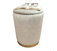 Relaxdays : pouf en velours, pouf avec rangement, rembourré, H x P : 42 x 32 cm, pouf d'appoint rond, salon, beige