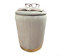 Relaxdays - Pouf en velours, pouf avec rangement, rembourré, H x P : 42 x 32 cm, pouf d'appoint rond, salon, gris clair