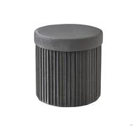 Relaxdays pouf en velours, rangement, rembourré, pliable, H x P 38 x 38 cm, rond, gris foncé