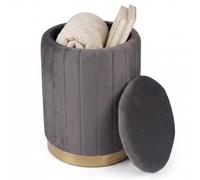 Relaxdays Pouf en Velours, Tabouret avec Rangement, rembourré, Gris foncé | rond, salon, H x Ø : 42 x 32 cm