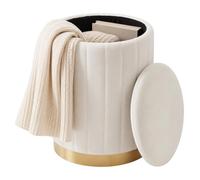 Relaxdays Pouf en Velours, Tabouret avec Rangement, rembourré, Rond, Blanc | salon, H x Ø : 42 x 32 cm