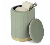 Relaxdays pouf en velours, tabouret avec rangement, rembourré, rond, salon, H x Ø : 42 x 32 cm, sauge