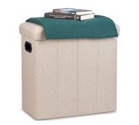 Relaxdays Pouf Pliable Beige, avec Espace de Rangement | H x l x P : 49,5 x 46 x 25,5 cm, lin, polyester, MDF