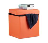 Relaxdays pouf pliable, cube de rangement et d'assise, repose-pieds, similicuir, H x L x P 38 x 38 x 38 cm, orange