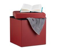 Relaxdays pouf pliable, cube de rangement, repose-pieds en similicuir, 38 x 38 x 38 cm, rouge foncé