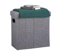 Relaxdays 10021197 Tabouret de rangement pliable HxlxP: 49,5 x 46 x 25,5 cm, avec rangement en lin, polyester, MDF, gris foncé