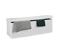 Relaxdays Pouf Pliant Coffre Repose-Pieds Banquette Rectangle 38 x 114 x 38 cm boîte de Rangement Pliable Tabouret en Lin avec Couvercle Amovible Salon siège appoint, Blanc, Weiß