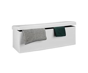 Relaxdays Pouf Pliant Coffre Repose-Pieds Banquette Rectangle 38 x 114 x 38 cm boîte de Rangement Pliable Tabouret en Lin avec Couvercle Amovible Salon siège appoint, Blanc, Weiß