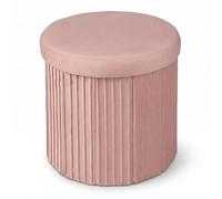 Relaxdays - Pouf Rond en Velours Rose, rembourré, Pliable avec Rangement, H x P: 38 x 38 cm