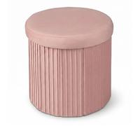 Relaxdays - Pouf rond en velours rose, rembourré, pliable avec rangement, H x P: 38 x 38 cm