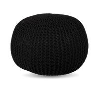 Relaxdays Pouf, tricoté, HxP : 33 x 46 cm, Rembourrage en polystyrène, Coussin de Sol Rond, Tabouret Boho, Pouf, Noir