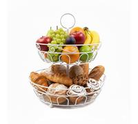 Relaxdays Présentoir à Fruits, 2 Niveaux, métal, H x D : 30 x 31 cm, avec poignée, Blanc