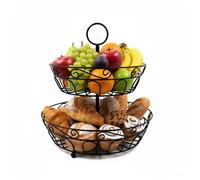 Relaxdays Présentoir à fruits, 2 niveaux, métal, H x P : 30 x 31 cm, fruits, légumes, avec anneau, noir