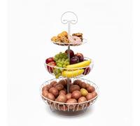 Relaxdays Présentoir à fruits 3 niveaux, métal, 47 x 30 cm, poignée, blanc