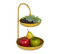 Relaxdays Présentoir à gâteaux, 2 étages, métal, HxLxP : 31x23x20 cm, Plateau pour Fruits, légumes et Biscuits, doré