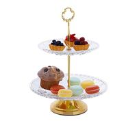 Relaxdays Présentoir à gâteaux Serviteur fruits 2 étages en verre et fer Transparent/doré