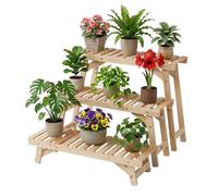 Relaxdays, présentoir pour plantes, lot de 3, H : 19,5/33 / 49 cm, bois de sapin, intérieur & extérieur, naturel