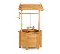 Relaxdays Puit de décoration jardin en bois avec seau et manivelle HxlxP: 82 x 47 x 41 cm, nature