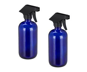 Relaxdays Pulvérisateur en verre, lot de 2, 500 ml, rechargeable, vaporisateur vide, brumisateur, spray, flacon, bleu