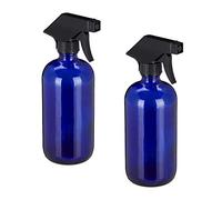 Relaxdays Pulvérisateur en verre, lot de 4, 500 ml, rechargeable, vaporisateur vide, brumisateur, spray, flacon, bleu