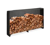 Relaxdays Range-bûches avec protection, pour bûches à partir de 25 cm, support en fer, HxLxP : 110 x 200 x 29 cm, noir