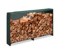 Relaxdays Range-bûches avec Protection, pour bûches à partir de 25 cm, Support en Fer, HxLxP: 110x200x29 cm, Noir - Vert