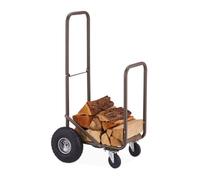 Relaxdays Range-bûches sur roues, pivotant à 360°, jusqu’à 60 kg, max. 33 cm, support bois de chauffage, marron