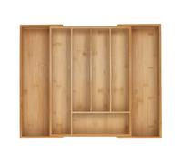 Relaxdays, range-couverts 5-7 compartiments, insert tiroir coulissant, H×L×P 5×32,5-53,5×43 cm, bambou naturel