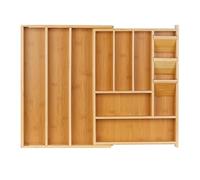 Relaxdays Range-couverts, Boîtes à couverts extensible, 8-11 compartiments, 5,5 x 32-54 x 42 cm, bambou & MDF, naturel
