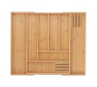 Relaxdays Range-couverts en bambou, extensible, entre 6 et 8 compartiments, 2 blocs à couteaux, HLP : 5x32x43 cm, nature