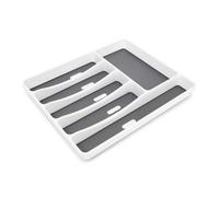 Relaxdays Range-couverts en matière plastique 6 compartiments Rangement tiroir Cuisine 5 x 32,5 x 40,5 cm, couche antidérapante & plots, blanc/ anthracite
