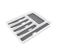 Relaxdays Range-couverts en matière plastique 6 compartiments Rangement tiroir Cuisine 5 x 32,5 x 40,5 cm, couche antidérapante & plots, blanc/ anthracite
