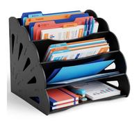 Relaxdays, range-documents A4 noir, 5 compartiments en MDF pour bureau et télétravail