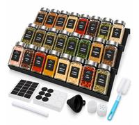 Relaxdays Range-épices pour tiroir, argent | Organisateur de cuisine, 6 inserts réglables, 24 pots en verre de 120 ml, 480 étiquettes, entonnoir, marqueur, brosse
