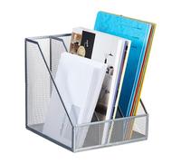 Relaxdays Range-revues, 3 Compartiments, Format A4, Design Maille, HLP 26x24x26 cm, Bureau/télétravail, métal, argenté