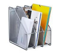 Relaxdays Range-revues à 3 Compartiments, Format A4, Design Maille, HLP 31,5x24x29 cm, Bureau/télétravail, argenté