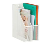 Relaxdays Range-revues en métal 2 Compartiments A4, HxLxP : 31,5x14,5x25 cm, Porte-Magazines Stable Design Maille, Blanc