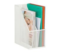 Relaxdays Range-revues en métal 2 compartiments A4, HxLxP : 31,5x14,5x25 cm, porte-magazines stable design maille, blanc
