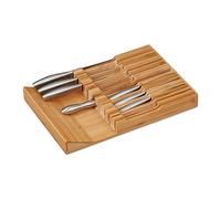 Relaxdays Range-ustensiles pour tiroir, 16 Couteaux & aiguisoir, Rangement en Bambou, HxLxP: env. 5 x 43 x 29 cm, Nature