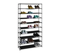 Relaxdays Rangement à Chaussures, 10 Niveaux, Structure métal & Niveaux en Tissu, pour l’entrée, Noir