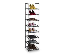 Relaxdays Rangement à Chaussures, 8 Niveaux, HxLxP : 140x33x33 cm, Meuble métal & Niveaux en Tissu, étroit, Noir - Gris