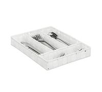 Relaxdays Rangement à couverts, compartiments de tiroirs avec 4 blocs, les ustensiles de cuisine, 4,5x26x36 cm, blanc