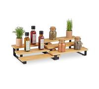 Relaxdays Rangement à épices, Extensible, Bambou, HxLxP: 11,5x32x24,5 cm, 3 Niveaux, Organiseur Non Fixe, Nature